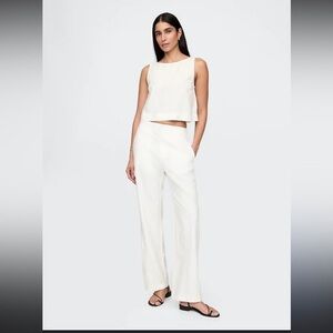 GAP Cream Sleeveless Crop Top and Wide-Leg Pants Set